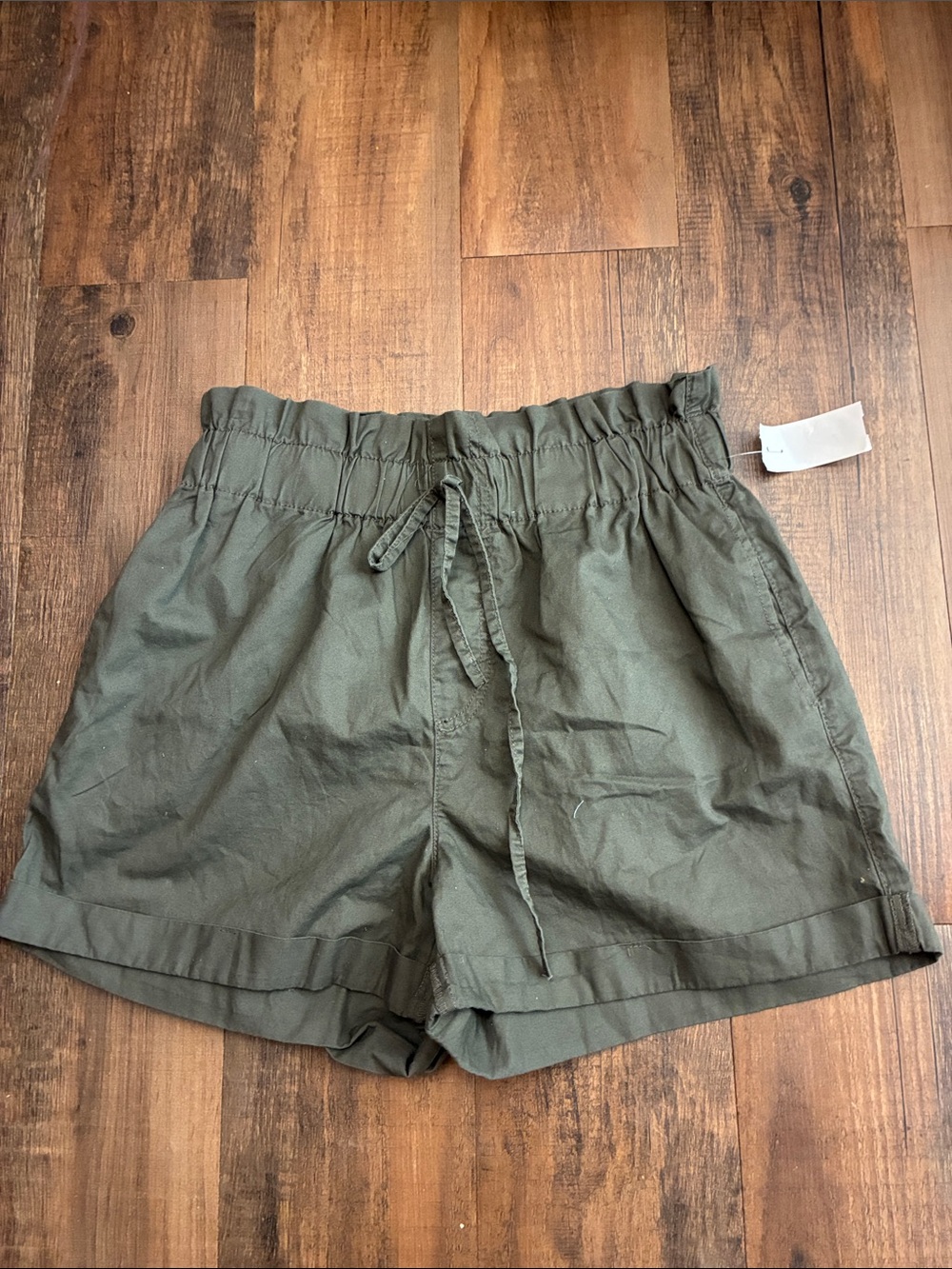 Ci Sono Olive Green High-Waist Paperbag Shorts with Drawstring Waist